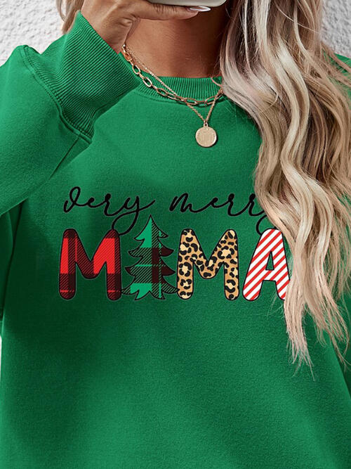 Very Merry Mama Letter Graphic Round Neck Long Sleeve Sweatshirt