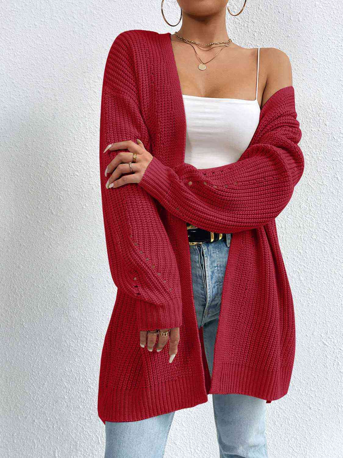 Yh Open Front Dropped Shoulder Slit Cardigan