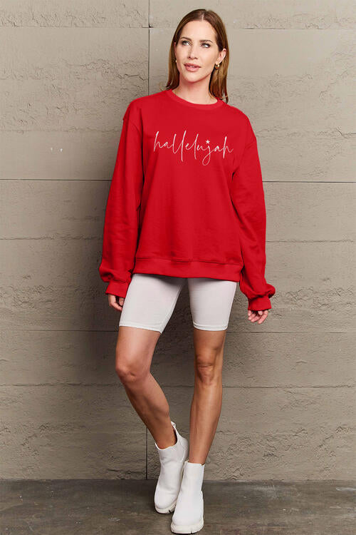 Hallelujah Simply Love Full Size Letter Graphic Long Sleeve Sweatshirt