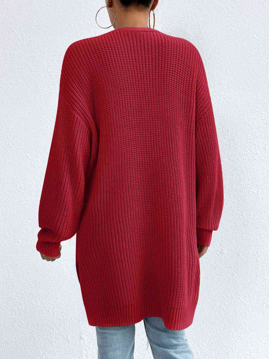 Yh Open Front Dropped Shoulder Slit Cardigan