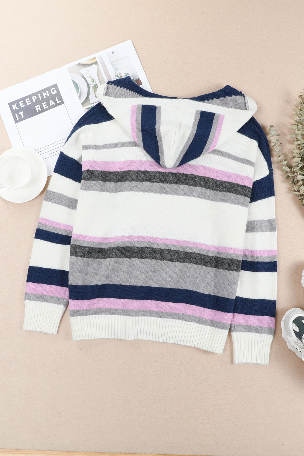Plus Size Striped Hooded Sweater