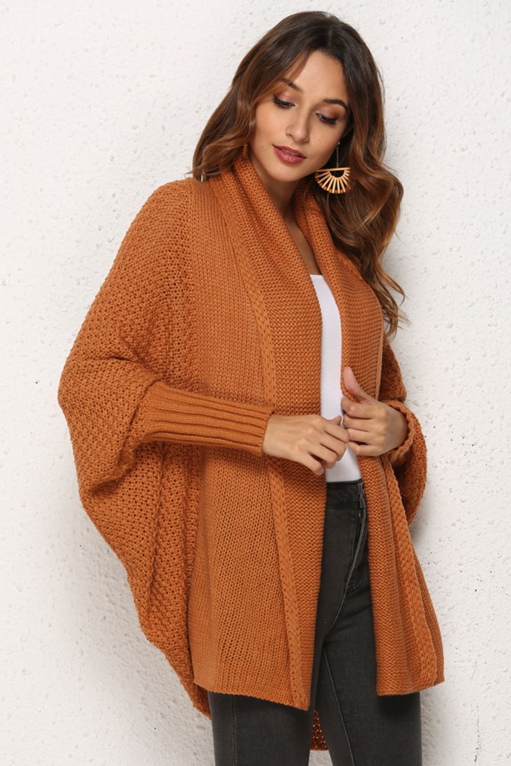 Open Front Dolman Sleeve Longline Cardigan