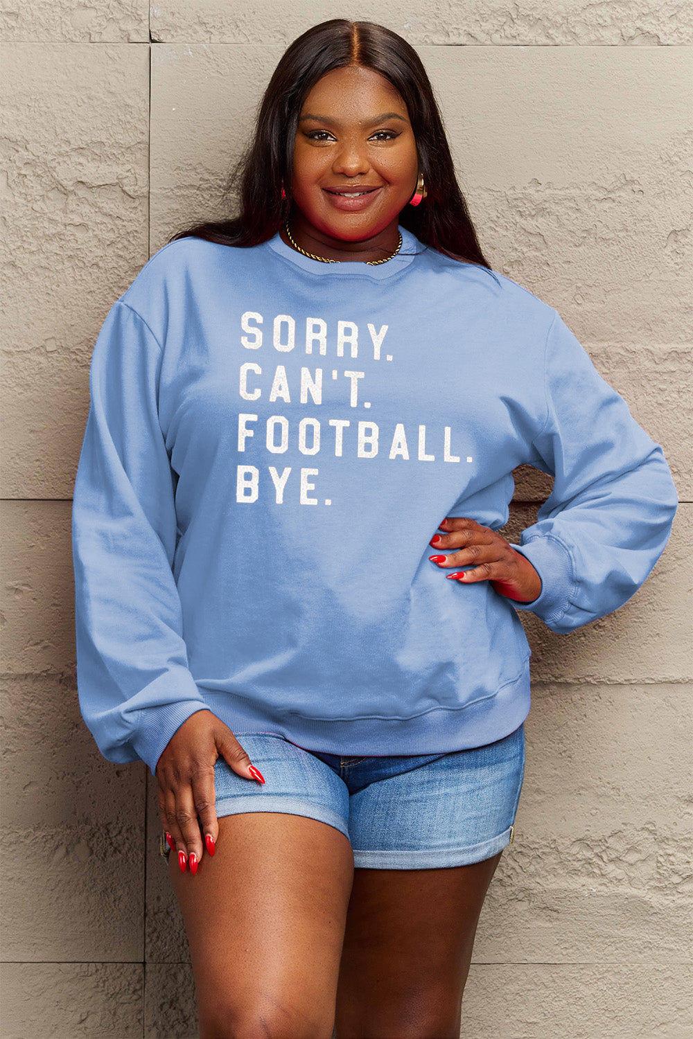 Sorry Can't Football Bye Simply Love Full Size Graphic Round Neck Sweatshirt