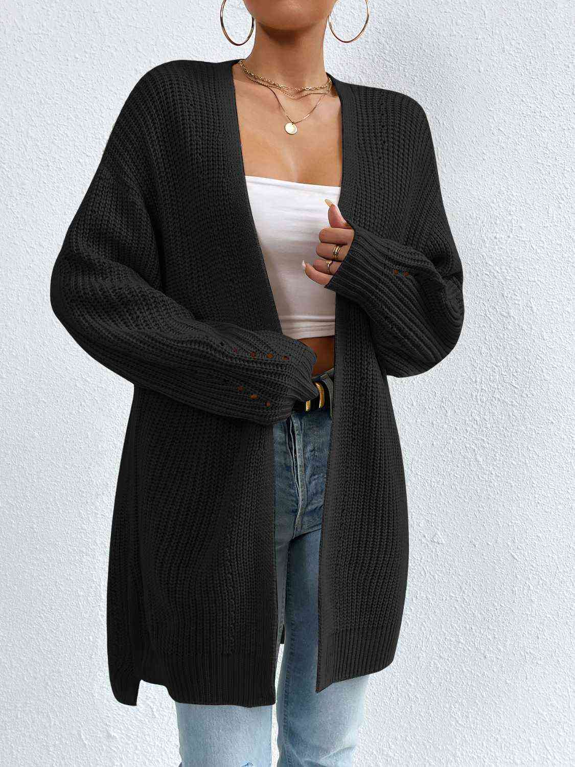 Yh Open Front Dropped Shoulder Slit Cardigan