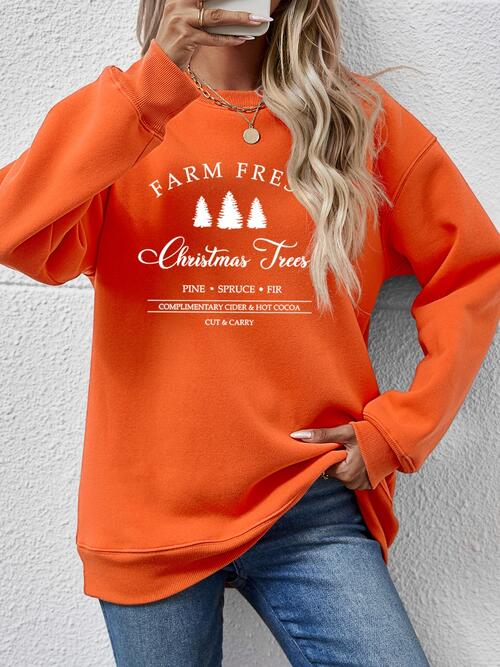 Farm Fresh Christmas Trees PINE SPRUCE FIR Graphic Round Neck Dropped Shoulder Sweatshirt