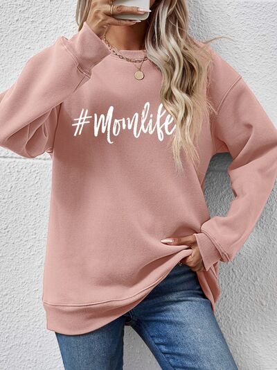 #Momlife Letter Graphic Round Neck Sweatshirt