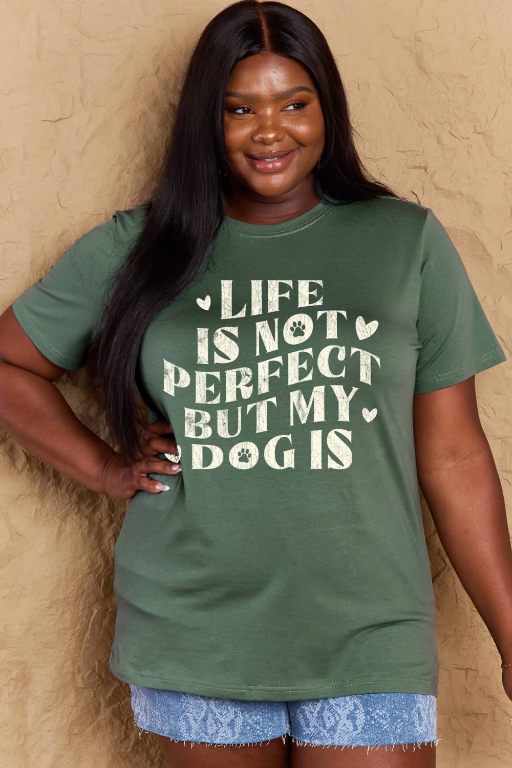 LIFE IS NOT PERFECT BUT MY DOG IS Simply Love Full Size Dog Slogan Graphic Cotton T-Shirt