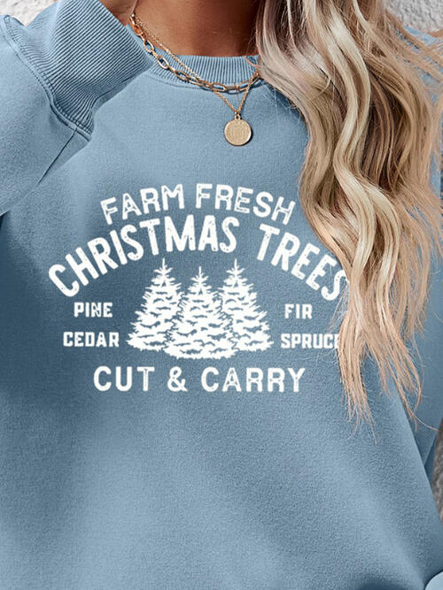 Farm Fresh Christmas Trees Cut & Carry Round Neck Graphic Long Sleeve Sweatshirt