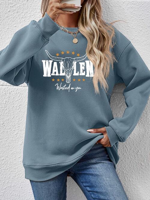 Wallen Wasted On You Graphic Round Neck Dropped Shoulder Sweatshirt