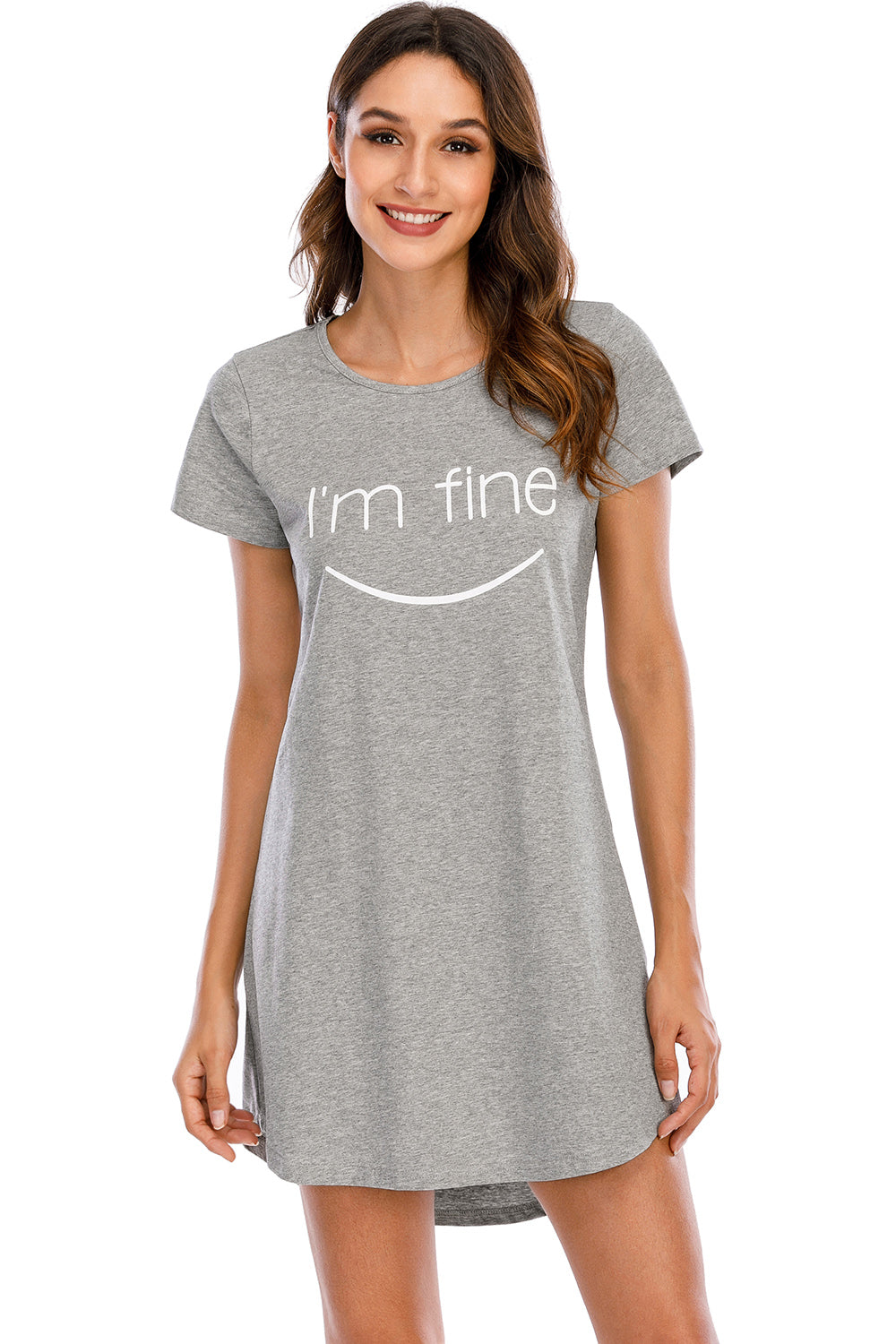 I'M FINE Graphic Round Neck Short Sleeve Lounge Dress