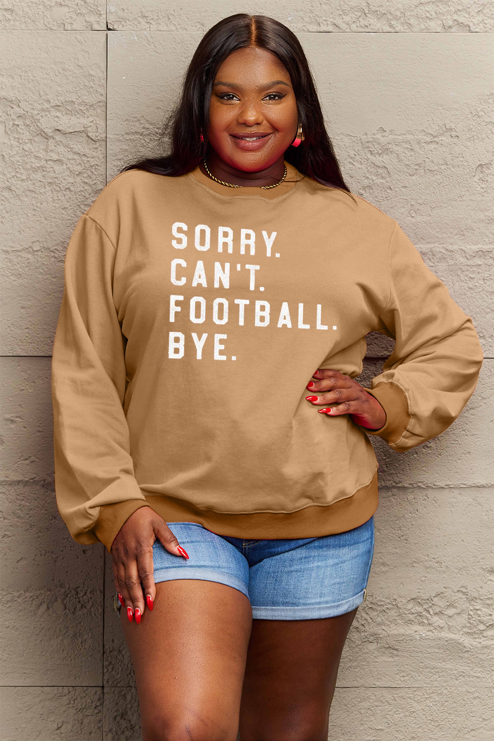 Sorry Can't Football Bye Simply Love Full Size Graphic Round Neck Sweatshirt