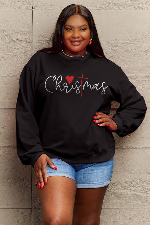 Simply Love Full Size CHRISTMAS Cross Long Sleeve Sweatshirt