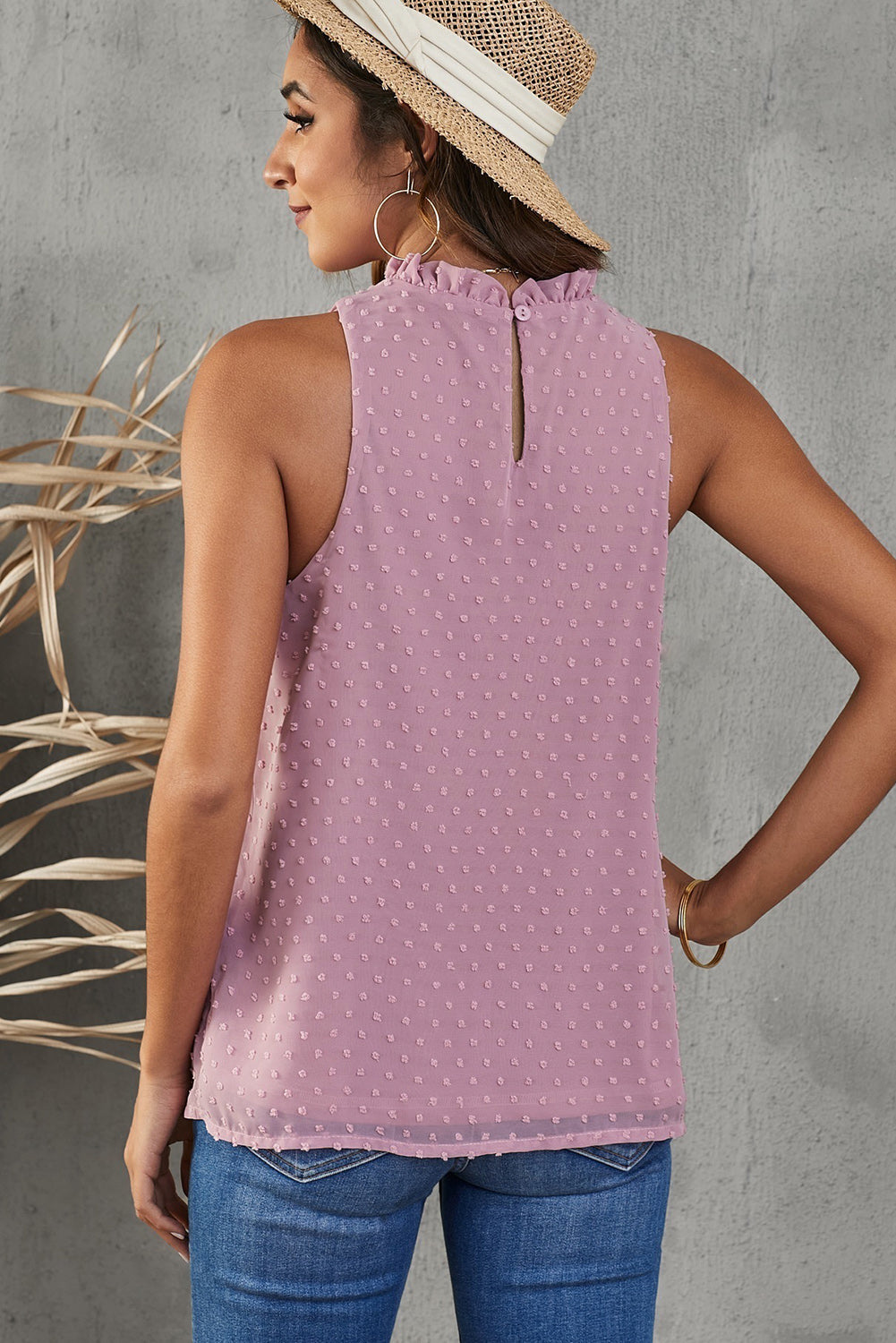 Frill Swiss Dot Round Neck Tank