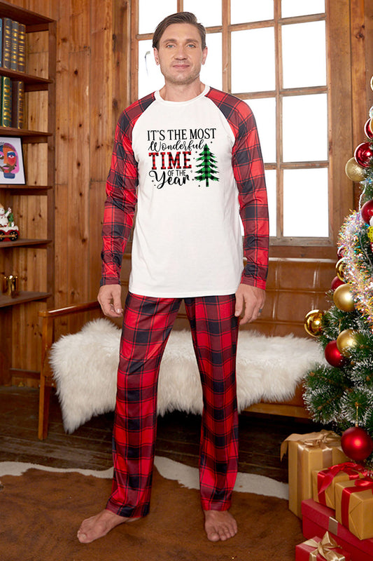 IT'S THE MOST WONDERFUL TIME OF THE YEAR Slogan Graphic Top and Plaid Pants Set