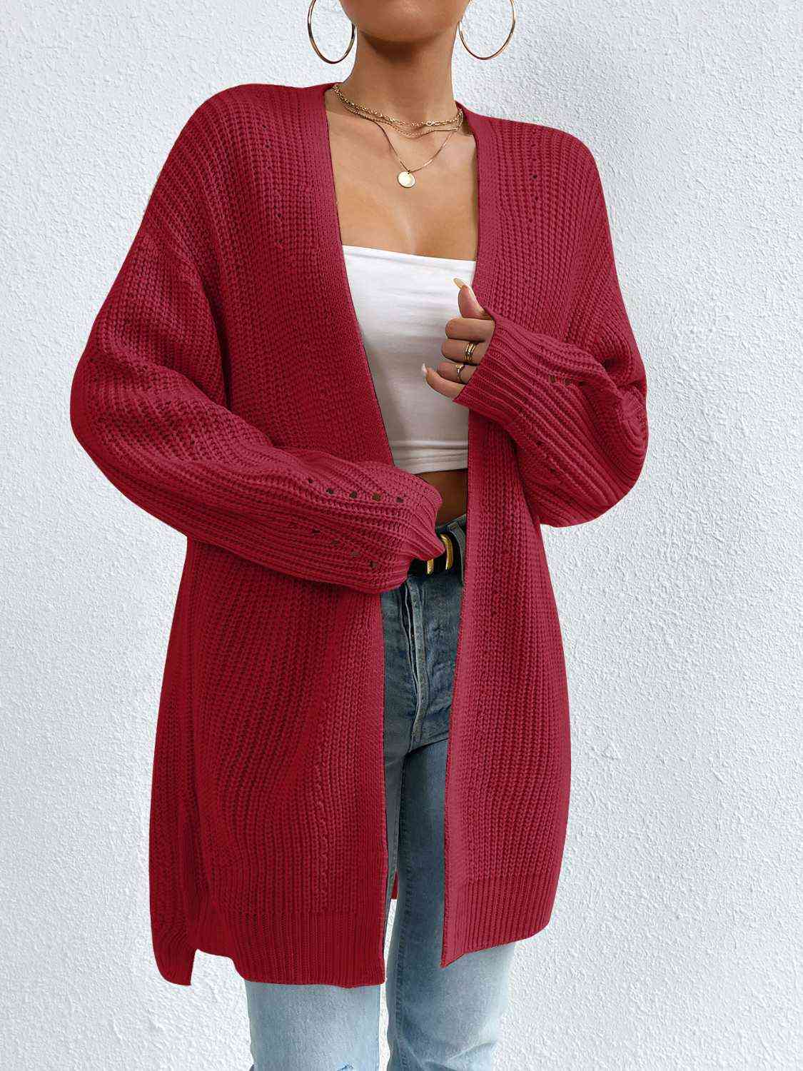 Yh Open Front Dropped Shoulder Slit Cardigan