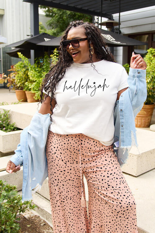 Simply Love Full Size Letter HALLELUJAH Graphic Short Sleeve T-Shirt