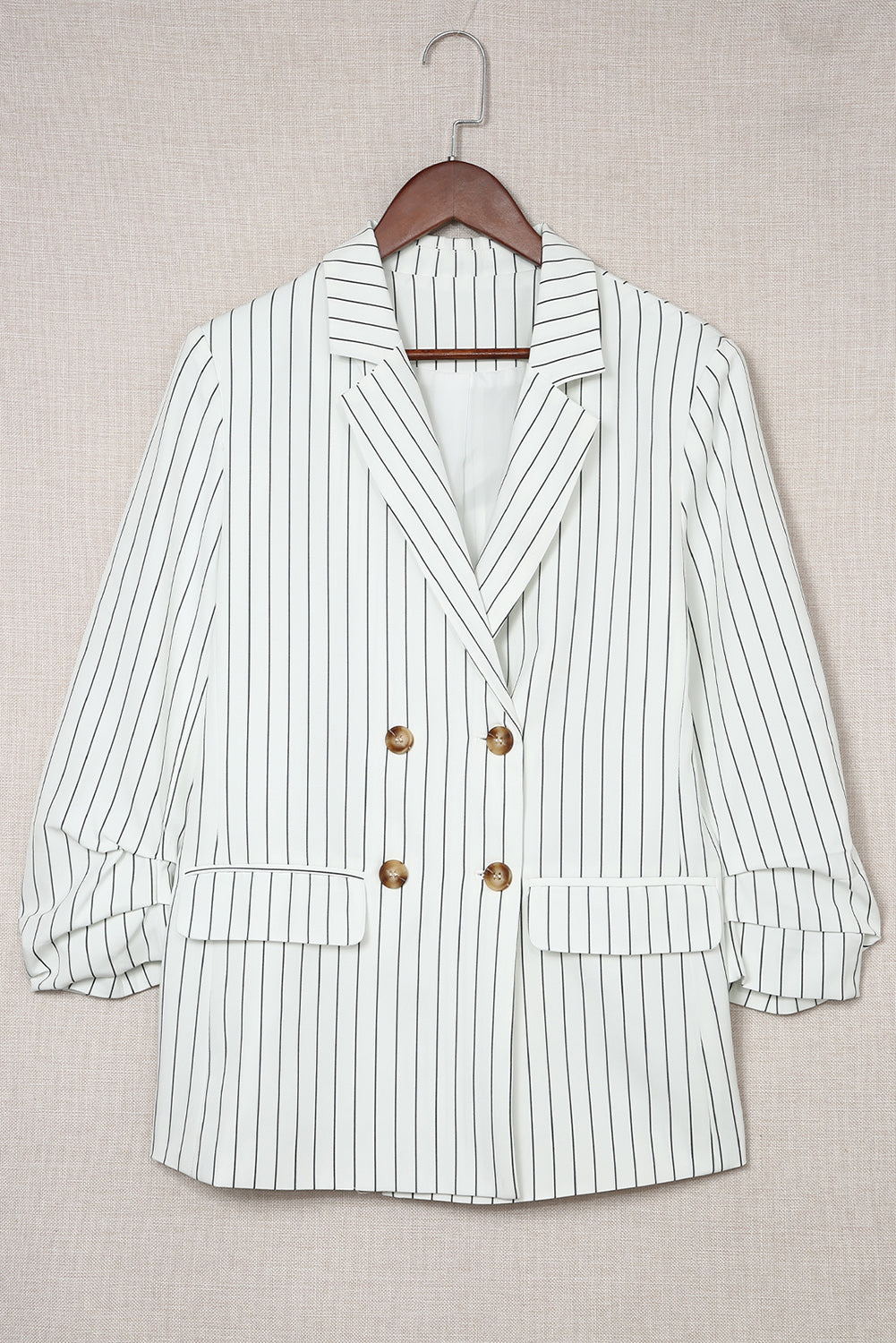 Striped Double-Breasted Long Sleeve Blazer