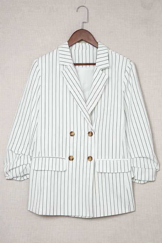 Striped Double-Breasted Long Sleeve Blazer