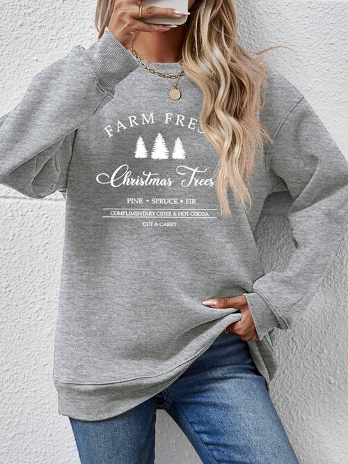 Farm Fresh Christmas Trees PINE SPRUCE FIR Graphic Round Neck Dropped Shoulder Sweatshirt