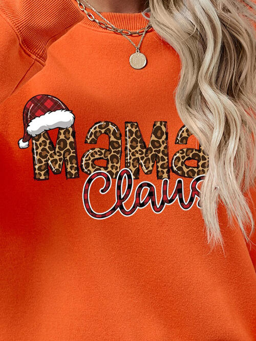 Mama Claus Round Neck Letter Graphic Long Sleeve Sweatshirt