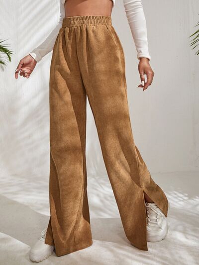 Slit Pocketed High Waist Wide Leg Pants