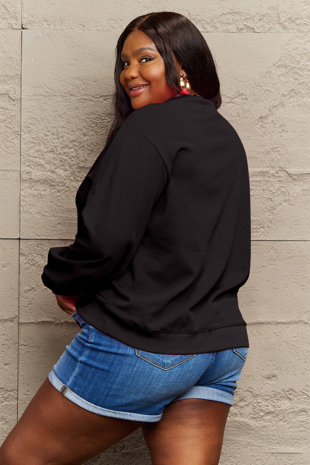 FEELIN' MERRY Simply Love Full Size Graphic Round Neck Sweatshirt