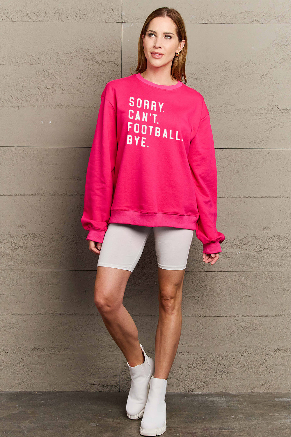 Sorry Can't Football Bye Simply Love Full Size Graphic Round Neck Sweatshirt