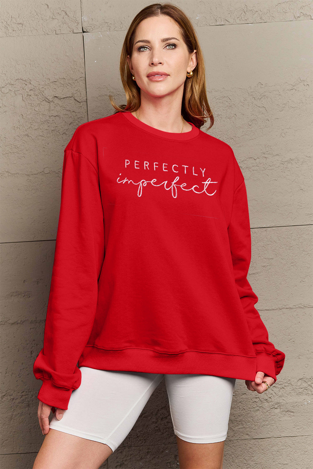 PERFECTLY Imperfect Simply Love Full Size Graphic Round Neck Sweatshirt
