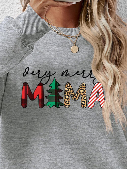 Very Merry Mama Letter Graphic Round Neck Long Sleeve Sweatshirt