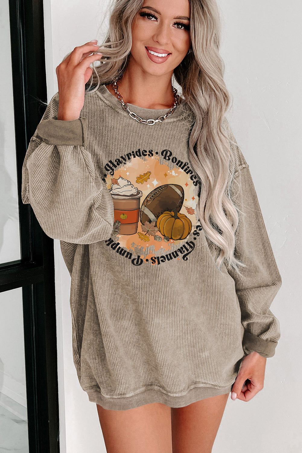 Football • Pumkins • Lattes Graphic Dropped Shoulder Sweatshirt