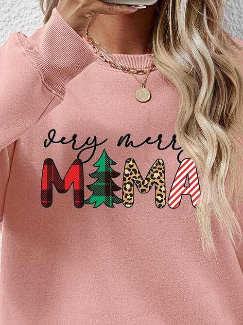 Very Merry Mama Letter Graphic Round Neck Long Sleeve Sweatshirt