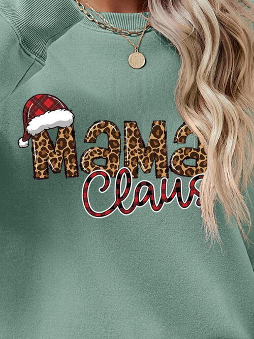 Mama Claus Round Neck Letter Graphic Long Sleeve Sweatshirt