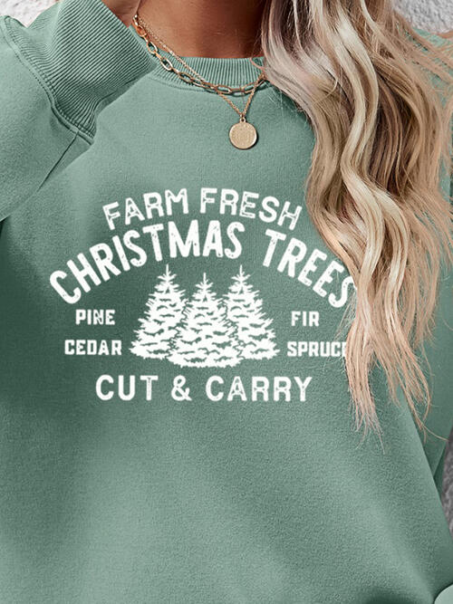 Farm Fresh Christmas Trees Cut & Carry Round Neck Graphic Long Sleeve Sweatshirt