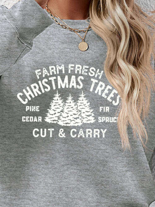 Farm Fresh Christmas Trees Cut & Carry Round Neck Graphic Long Sleeve Sweatshirt