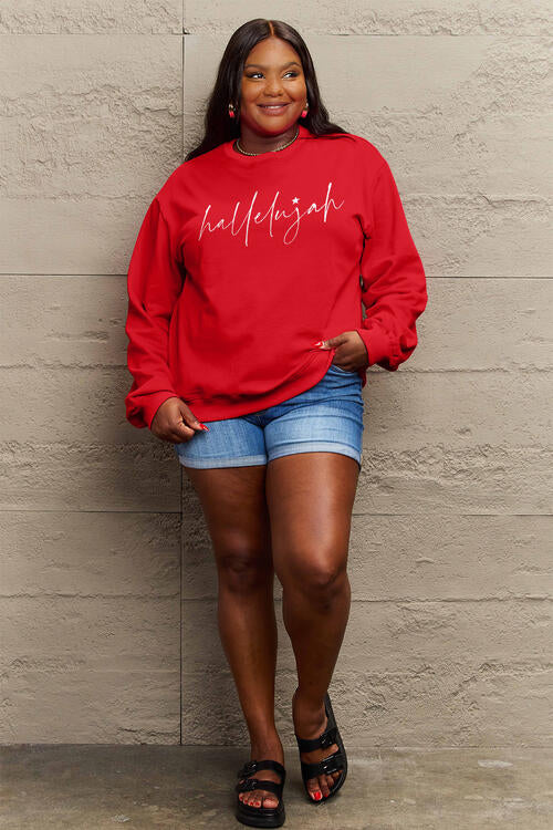 Hallelujah Simply Love Full Size Letter Graphic Long Sleeve Sweatshirt