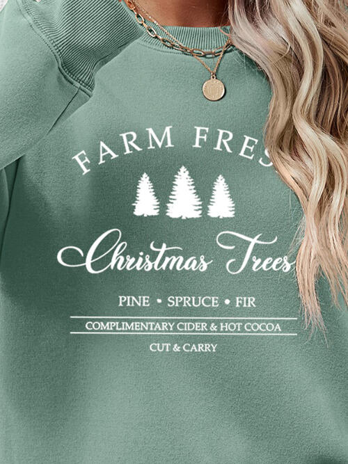 Farm Fresh Christmas Trees PINE SPRUCE FIR Graphic Round Neck Dropped Shoulder Sweatshirt