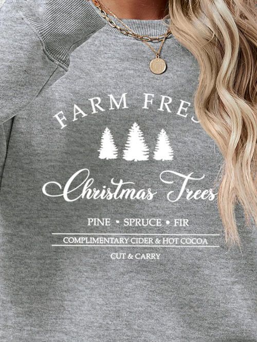 Farm Fresh Christmas Trees PINE SPRUCE FIR Graphic Round Neck Dropped Shoulder Sweatshirt