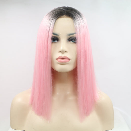 SHOMI 13*3" Lace Front Wigs Synthetic Mid-length Straight 12" 130% Density