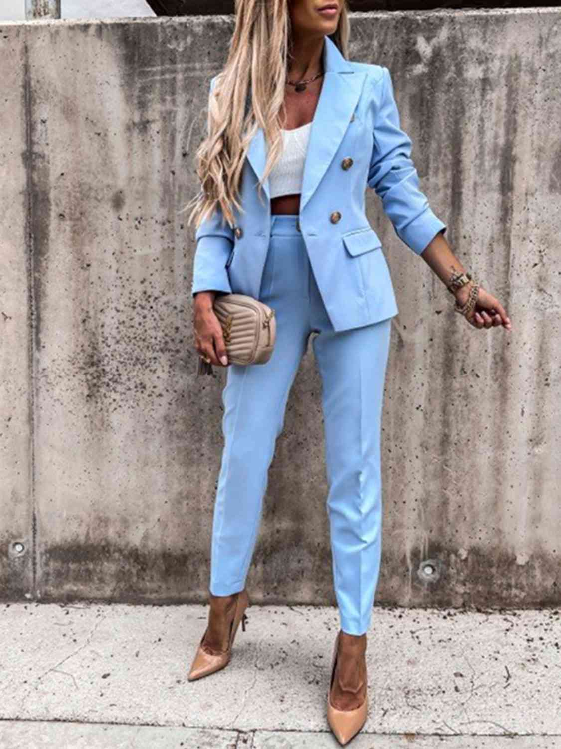 S.S.Ni Lapel Collar Long Sleeve Blazer and Pants Set