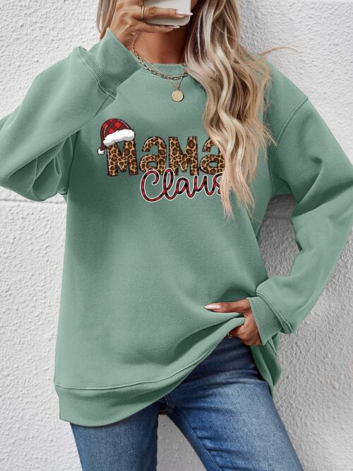 Mama Claus Round Neck Letter Graphic Long Sleeve Sweatshirt