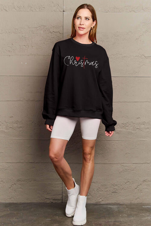 Simply Love Full Size CHRISTMAS Cross Long Sleeve Sweatshirt