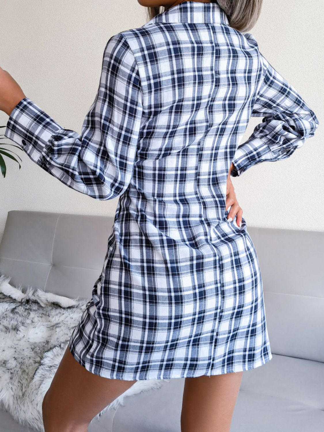 Plaid Button Down Tie Front Shirt Dress