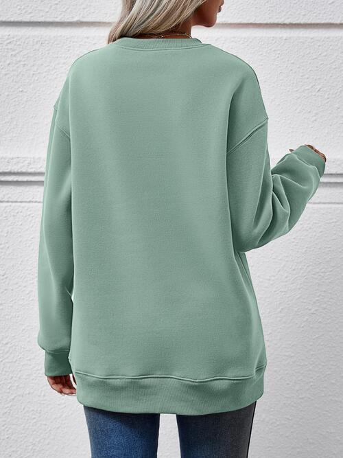 Merry Christmas Y'all Letter Graphic Round Neck Long Sleeve Sweatshirt