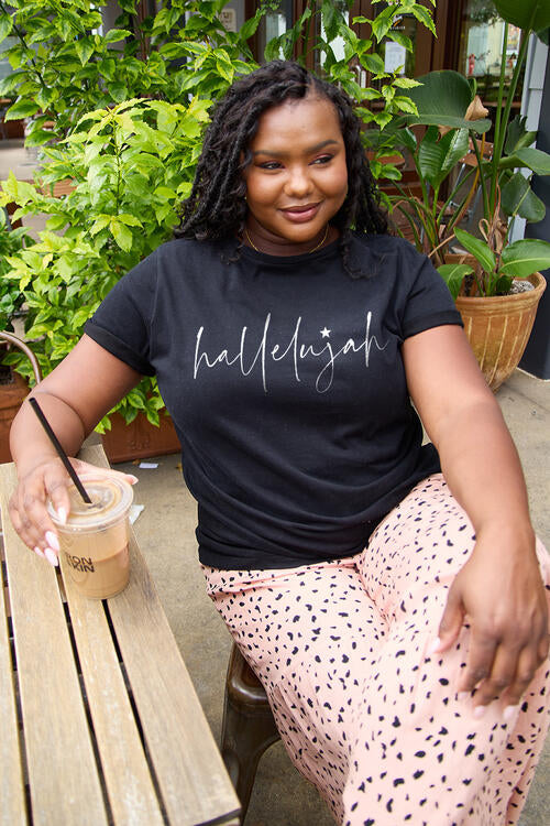 Simply Love Full Size Letter HALLELUJAH Graphic Short Sleeve T-Shirt
