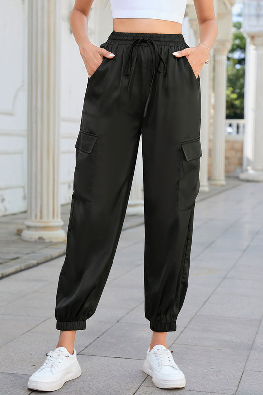 Long Tie Waist Cargo Pants