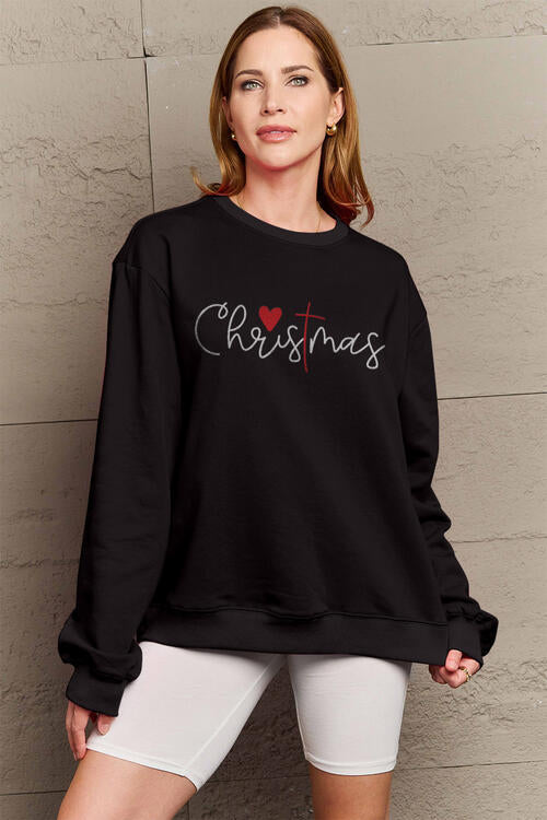 Simply Love Full Size CHRISTMAS Cross Long Sleeve Sweatshirt