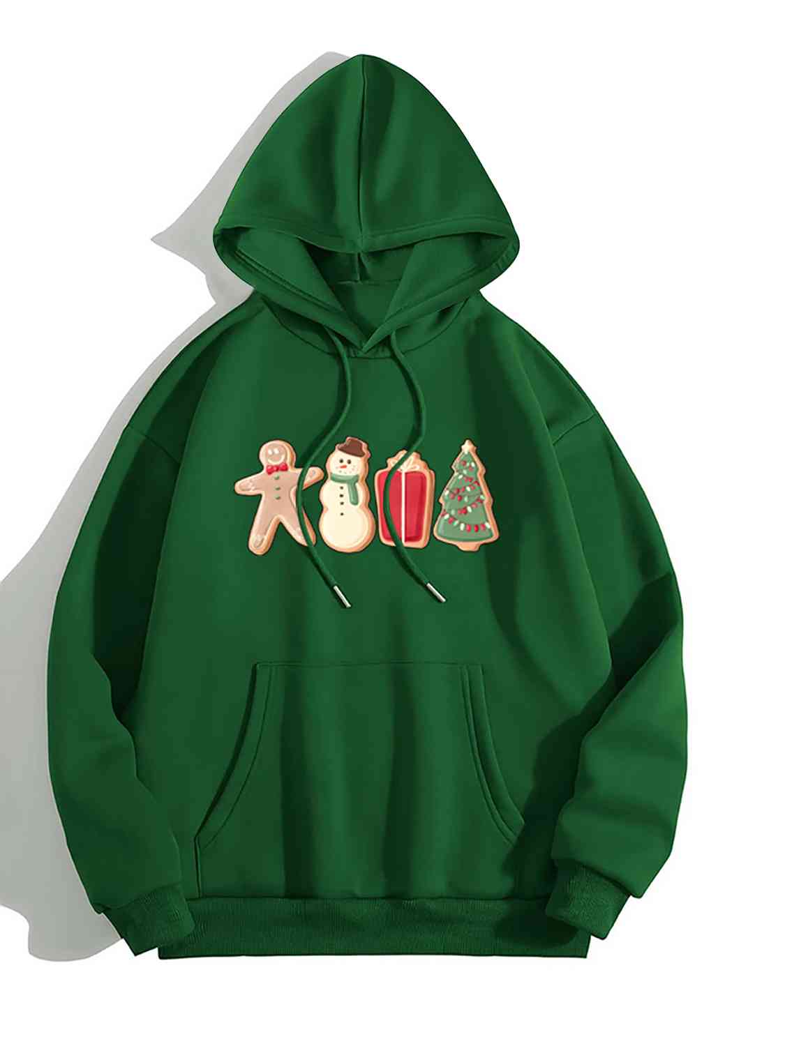 Gingerbread Man Snowman Gift Tree Christmas Cookie Graphic Drawstring Hoodie with Pocket