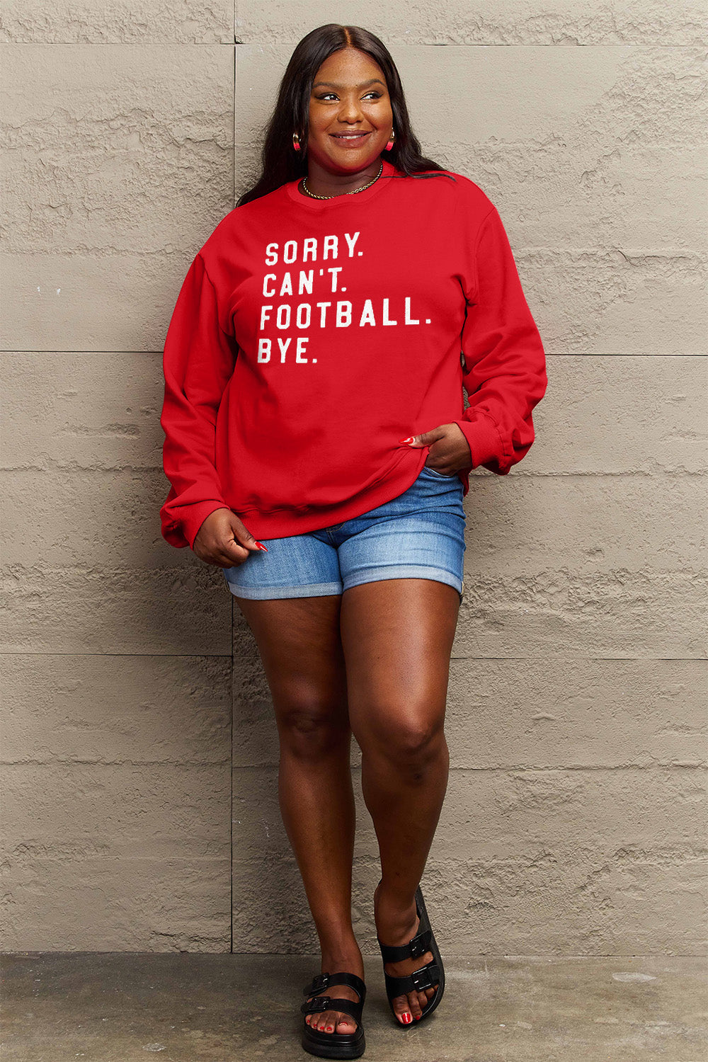 Sorry Can't Football Bye Simply Love Full Size Graphic Round Neck Sweatshirt