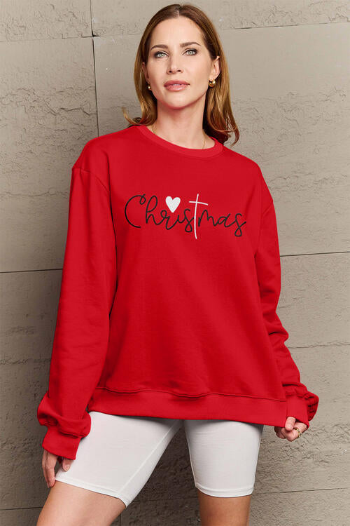 Simply Love Full Size CHRISTMAS Cross Long Sleeve Sweatshirt