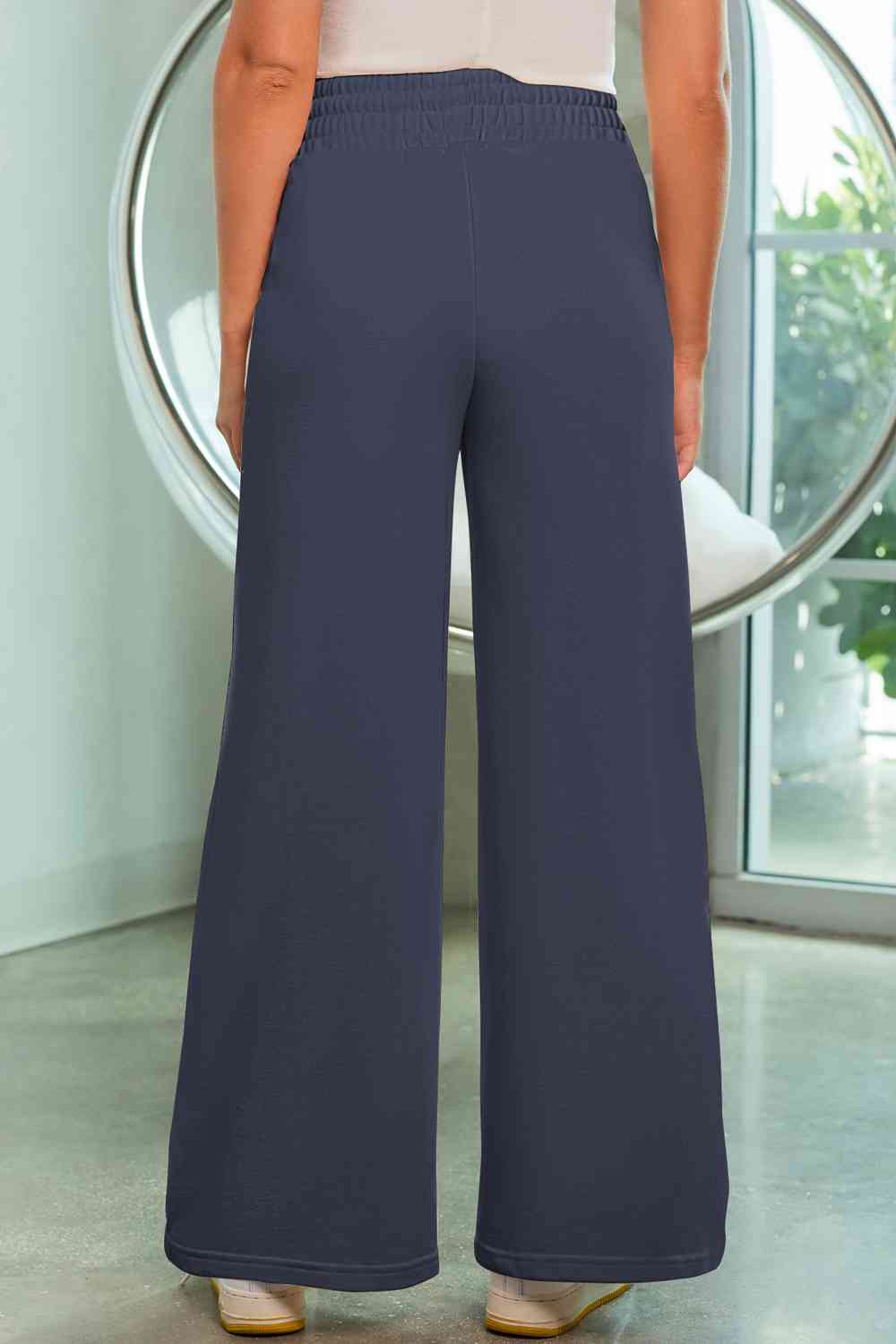 Drawstring Wide Leg Pants with Pockets